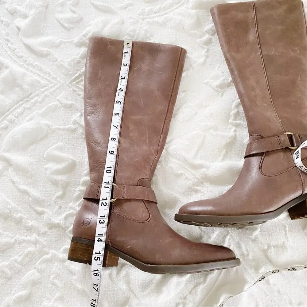 Born Saddler Tall Taupe Distressed Boots Size 6 New